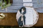 Vintage blue table setting with flowy runner